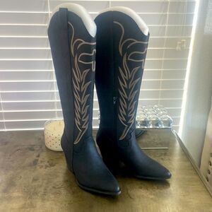 Black Distressed Vegan Cowboy Boots